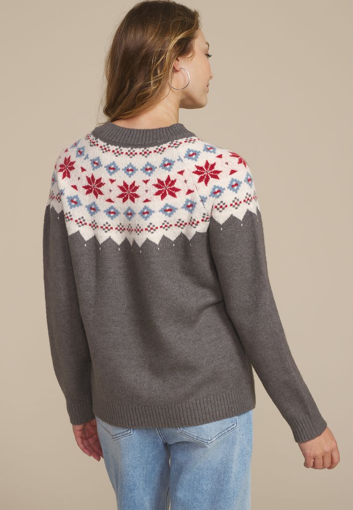 Gray Fair Isle Crew Neck Sweater - Image 2