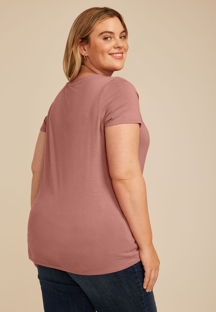 Plus Size 24/7 Mesh Trim V Neck Tee - Image 2