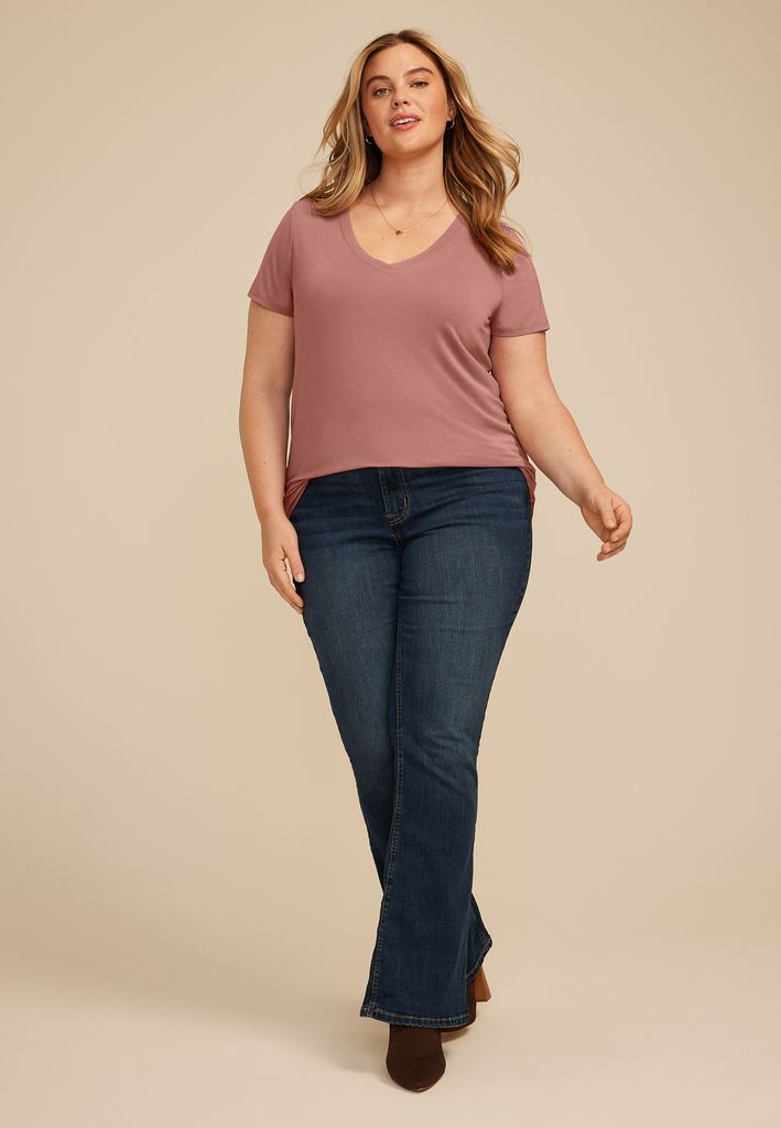 Plus Size 24/7 Mesh Trim V Neck Tee - Image 3