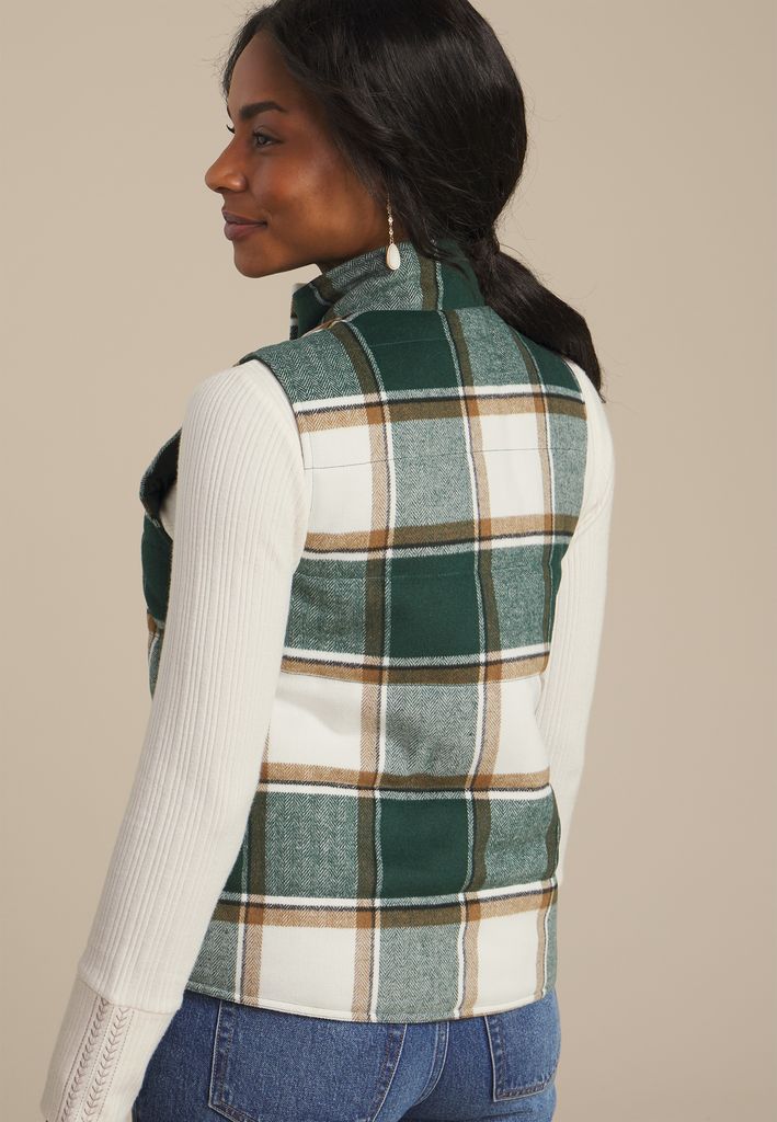 Green Plaid Puffer Vest - Image 2