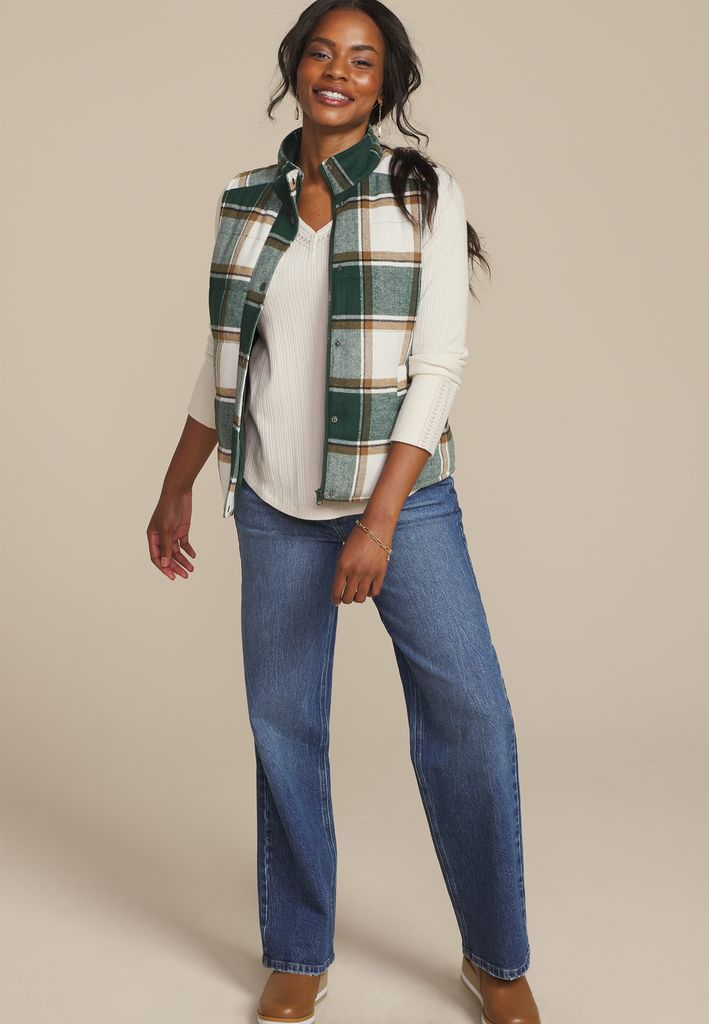 Green Plaid Puffer Vest - Image 3