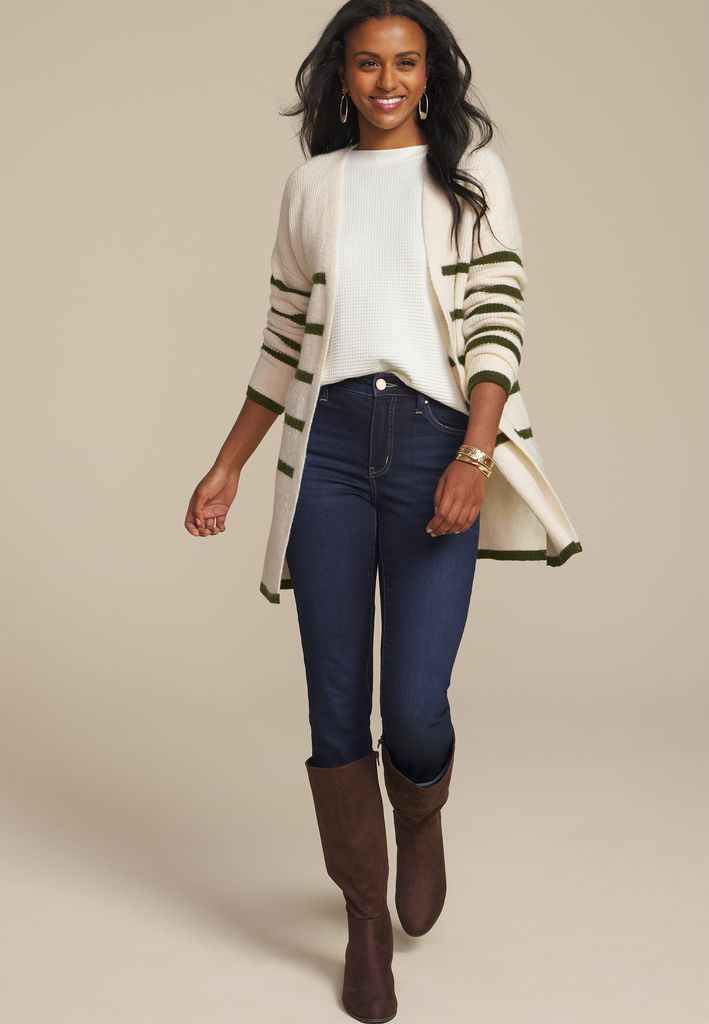 Striped Open Front Cardigan - Image 3