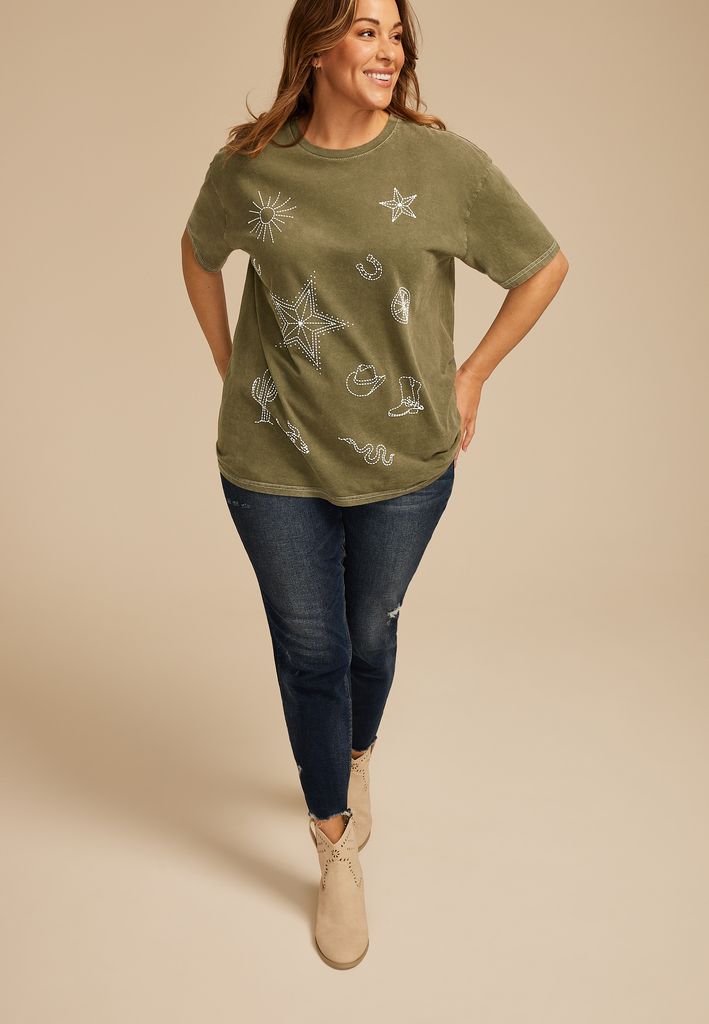 Plus Size Stitched Country Icon Relaxed Graphic Tee - Image 3