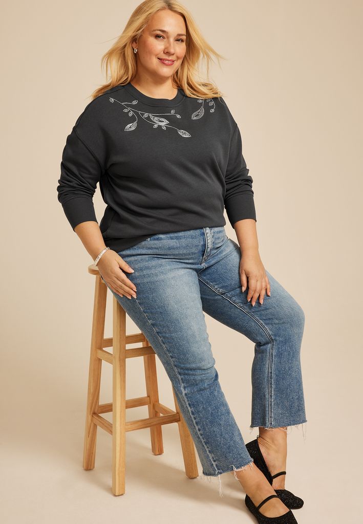 Plus Size Studio Y Beaded Embellished Sweatshirt - Image 3