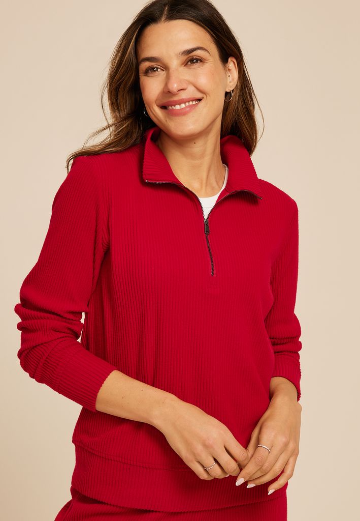 Cozy Ribbed Knit Quarter Zip Sweatshirt