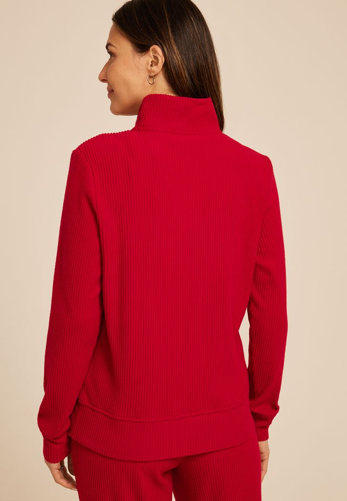 Cozy Ribbed Knit Quarter Zip Sweatshirt - Image 2