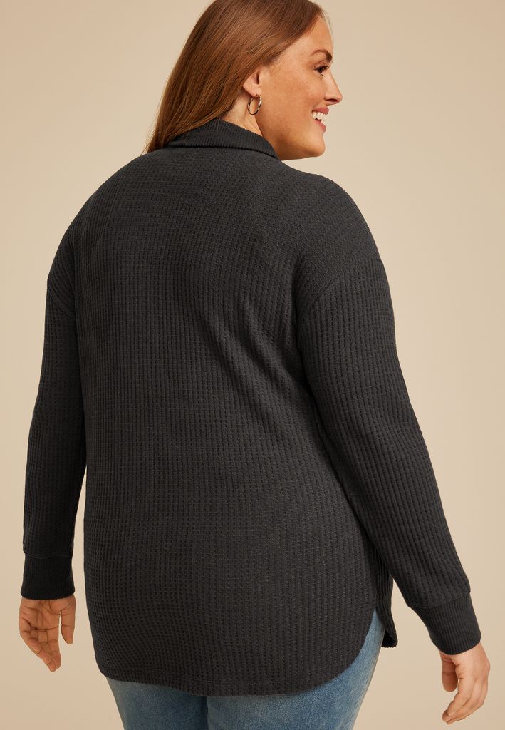 Plus Size Cozy Waffle Zip Jacket - Image 2