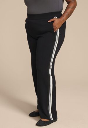 Plus Size Striped Scuba Knit Wide Leg Pants