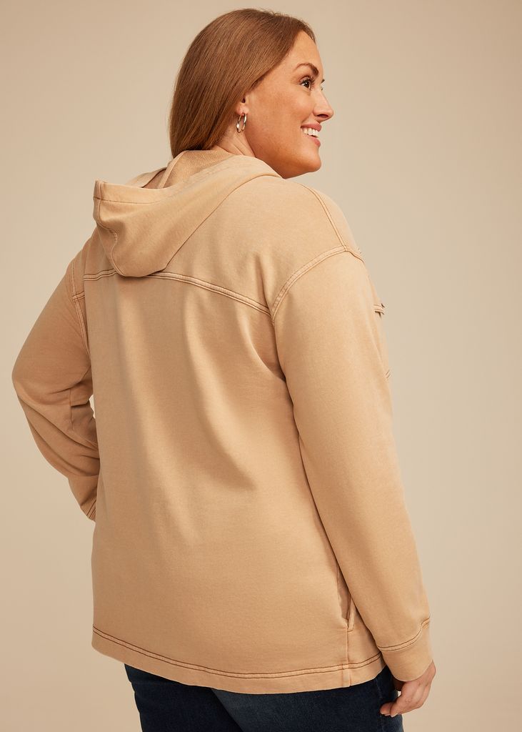 Plus Size Washed Hooded Shacket - Image 2
