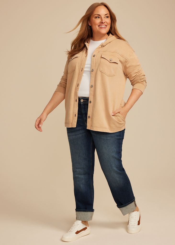 Plus Size Washed Hooded Shacket - Image 3
