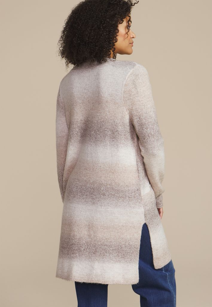 Neutral Striped Space Dye Open Front Duster Cardigan - Image 2