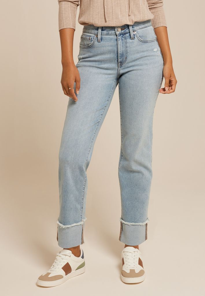 m jeans by maurices™ High Rise Relaxed Straight Frayed Hem Ankle Jean