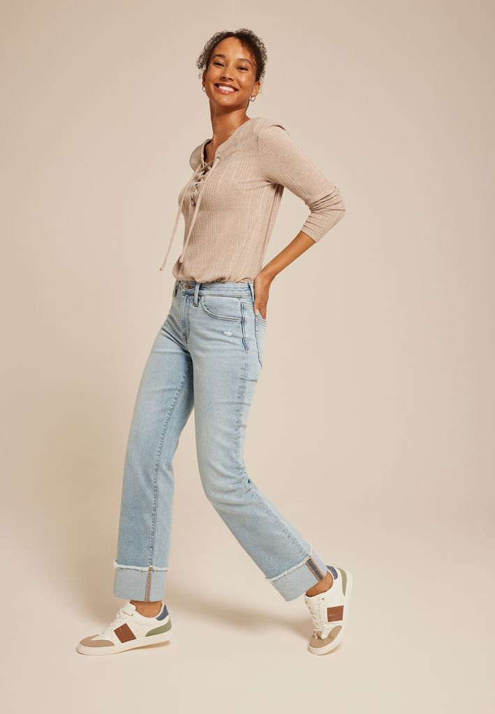 m jeans by maurices™ High Rise Relaxed Straight Frayed Hem Ankle Jean - Image 3