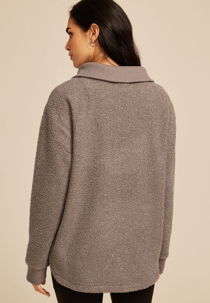 Quarter Zip Sherpa Tunic Sweatshirt - Image 2