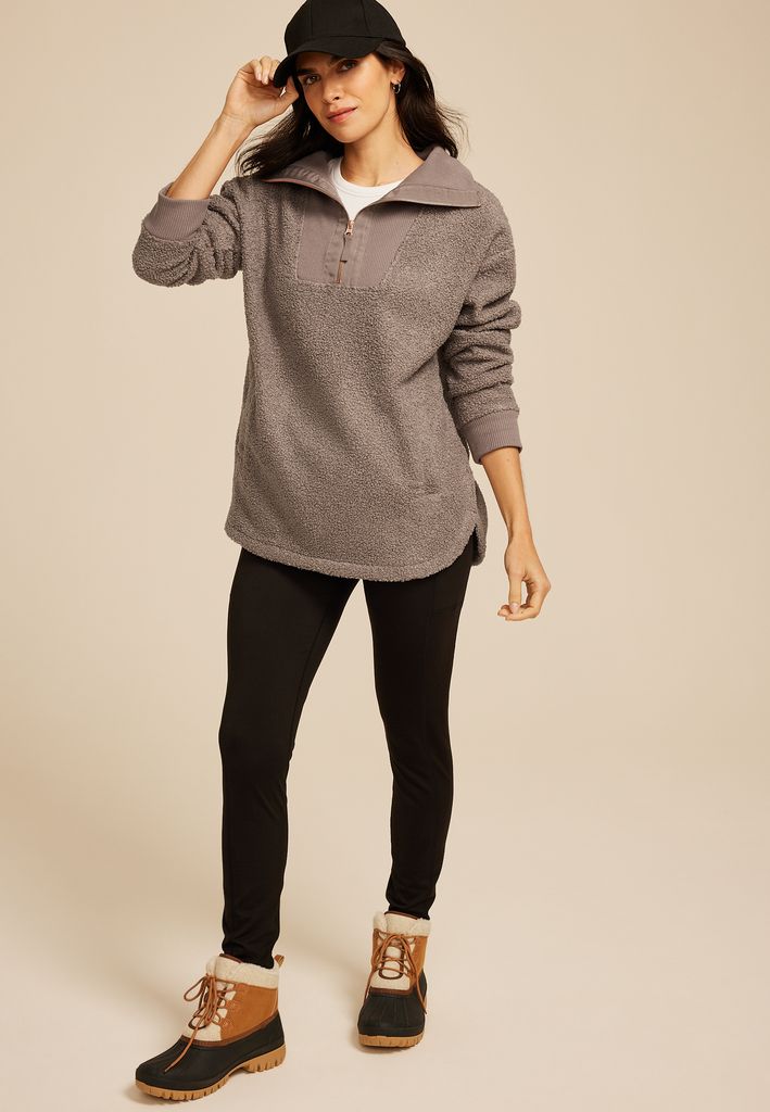 Quarter Zip Sherpa Tunic Sweatshirt - Image 3