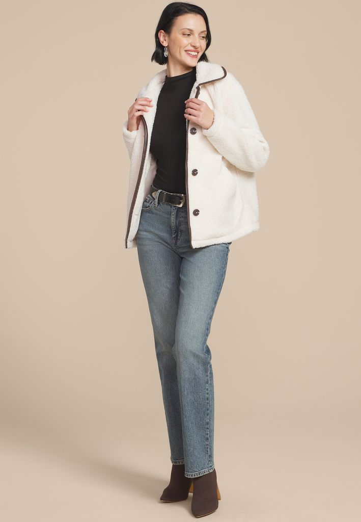 Sherpa Faux Leather Trim Jacket - Image 3