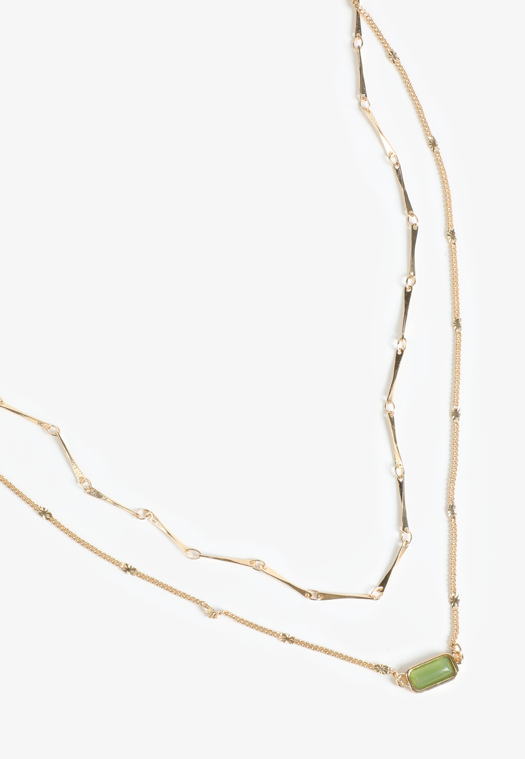 Gold Faux Olivine Stone Layered Necklace