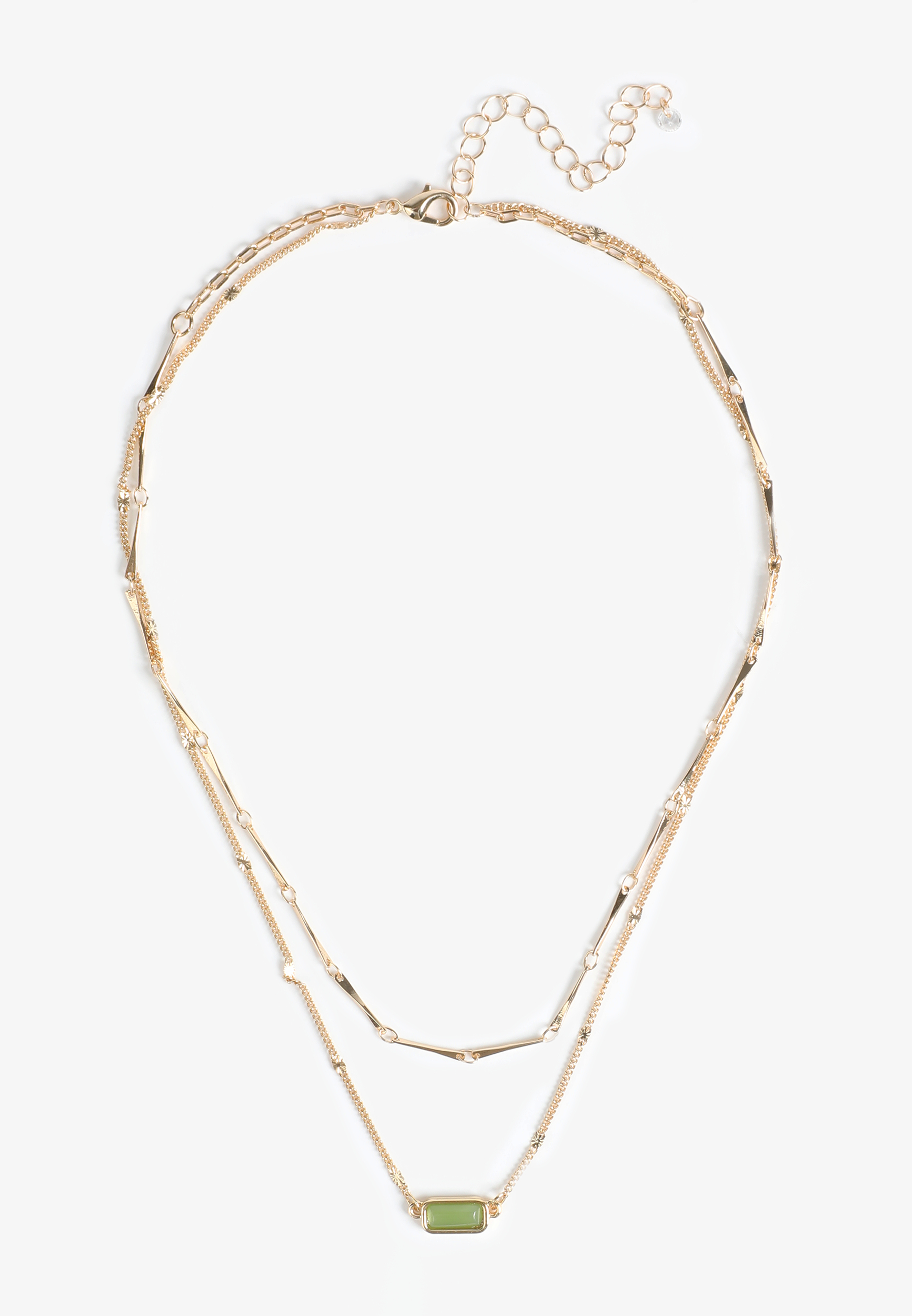 Gold Faux Olivine Stone Layered Necklace - Image 2