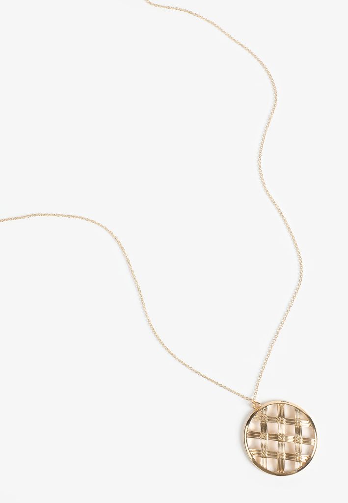 Gold Basket Weave Pendant Necklace