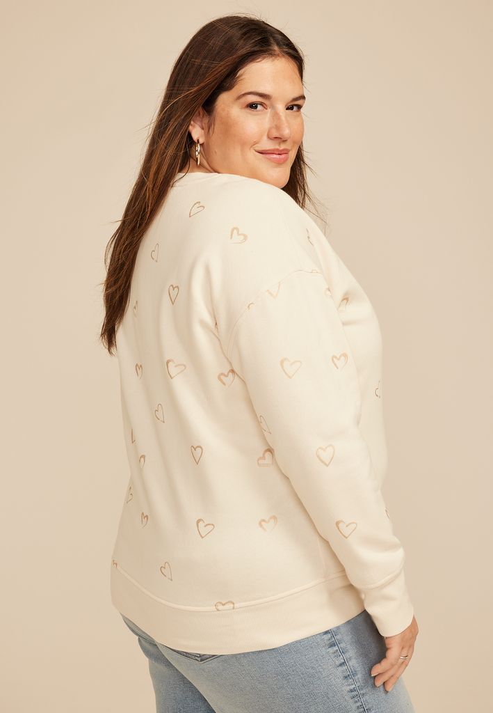 Plus Size Gold Foil Hearts Crew Neck Sweatshirt - Image 2