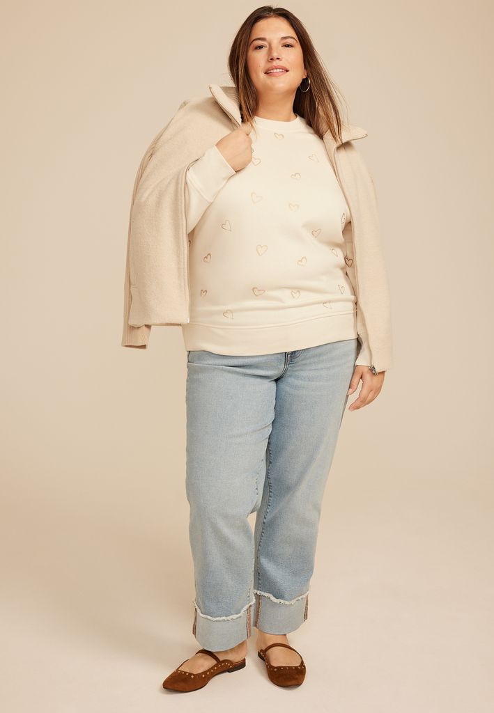 Plus Size Gold Foil Hearts Crew Neck Sweatshirt - Image 3