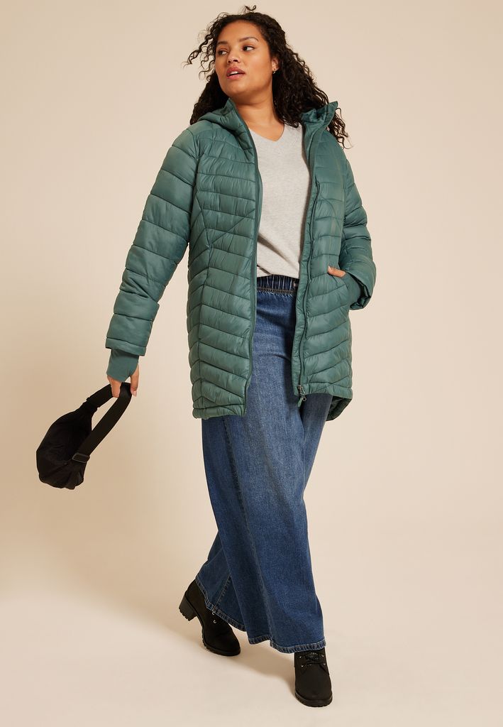 Plus Size Hooded Long Puffer Jacket - Image 3