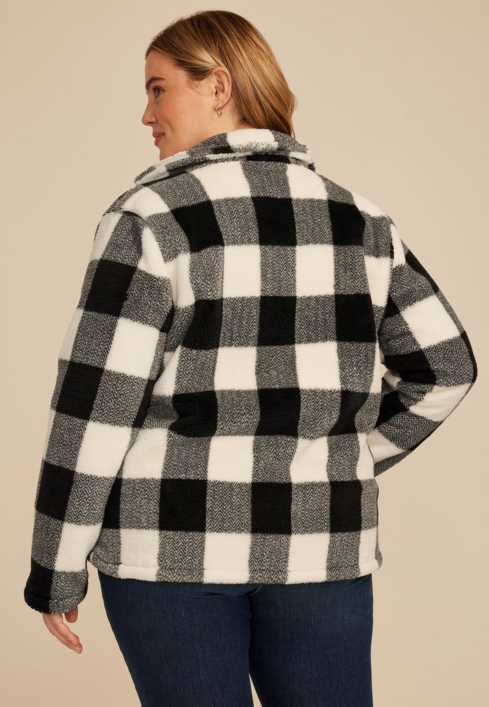Plus Size Buffalo Plaid Button Front Jacket - Image 2