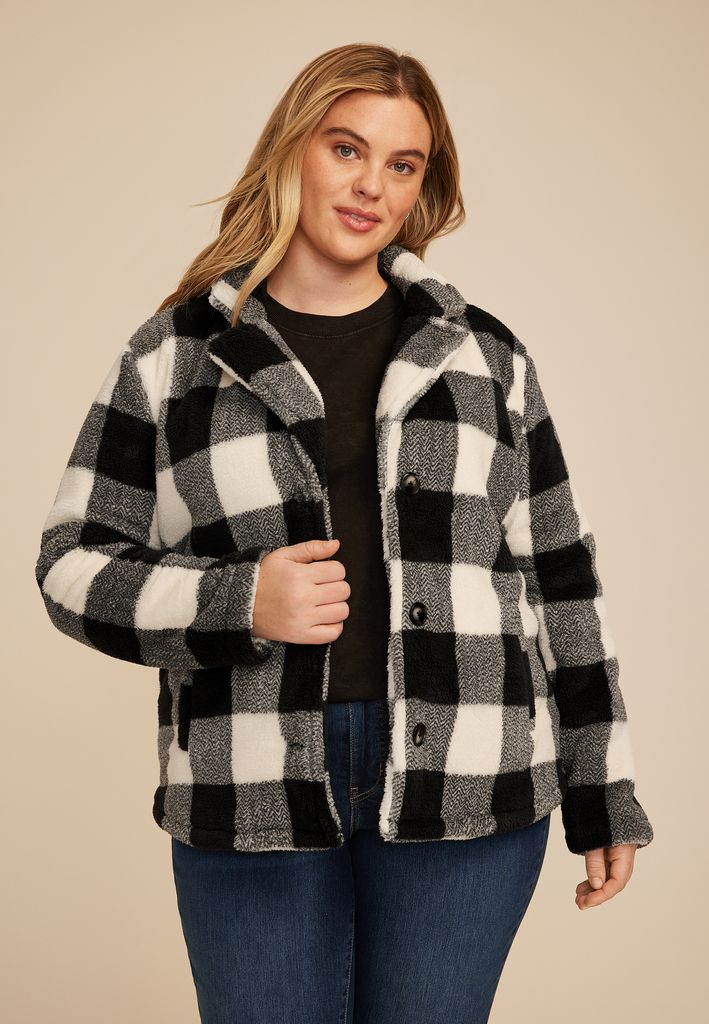 Plus Size Buffalo Plaid Button Front Jacket - Image 3