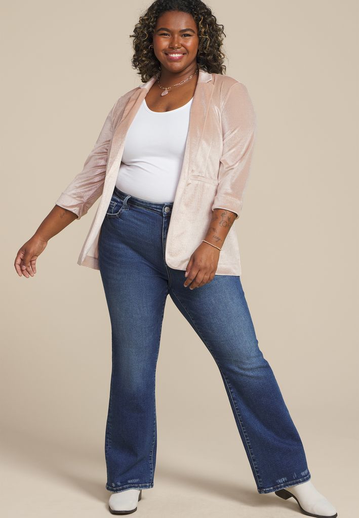 Plus Size Metallic Velvet Blazer - Image 3