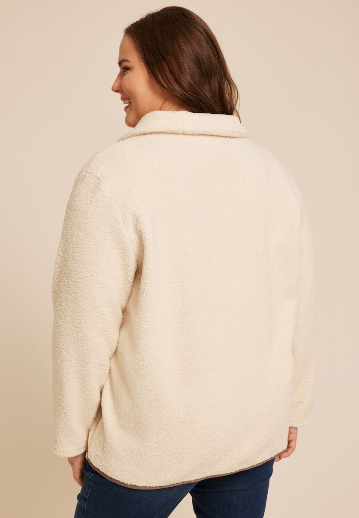 Plus Size Curly Sherpa Button Jacket - Image 2