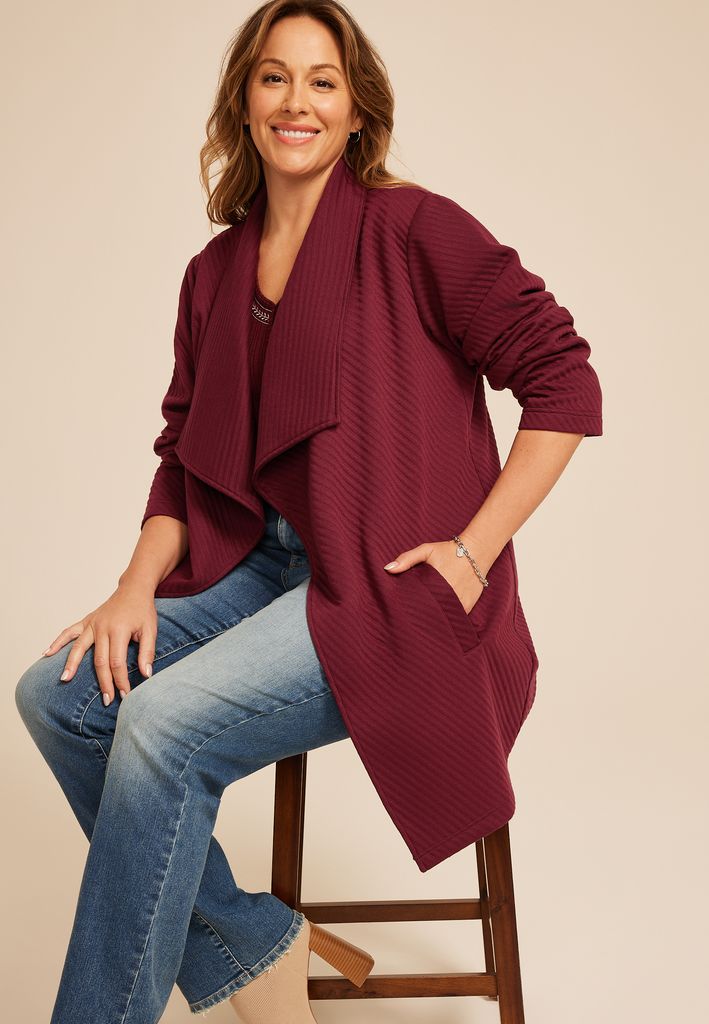 Plus Size Ribbed Waterfall Cardigan - Image 3