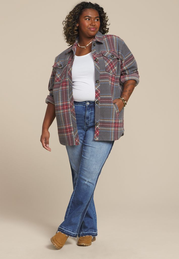 Plus Size Plaid Shacket - Image 3