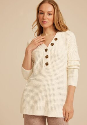 Oversized Waffle Henley Sweater