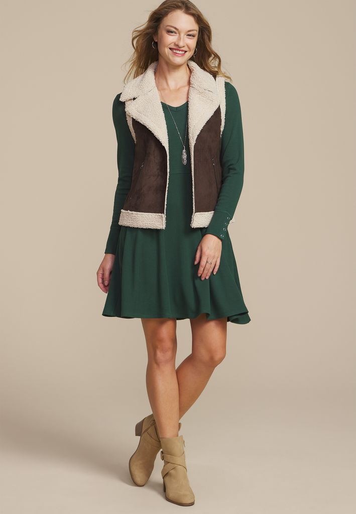 Ribbed V Neck Snap Cuff Skater Dress - Image 3