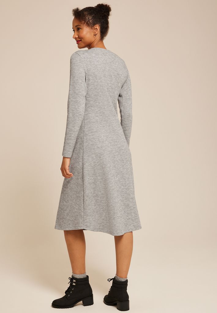 Ribbed Knit Button Front Midi Dress - Image 2