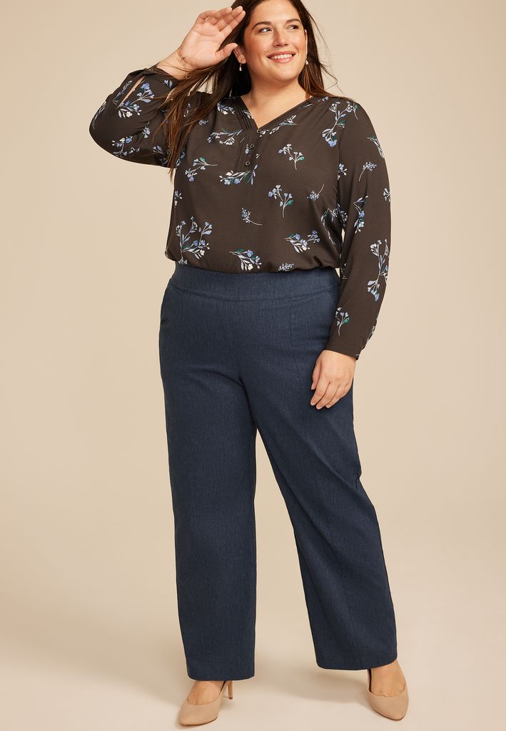 Plus Size Denim Bengaline Wide Leg Pant - Image 3