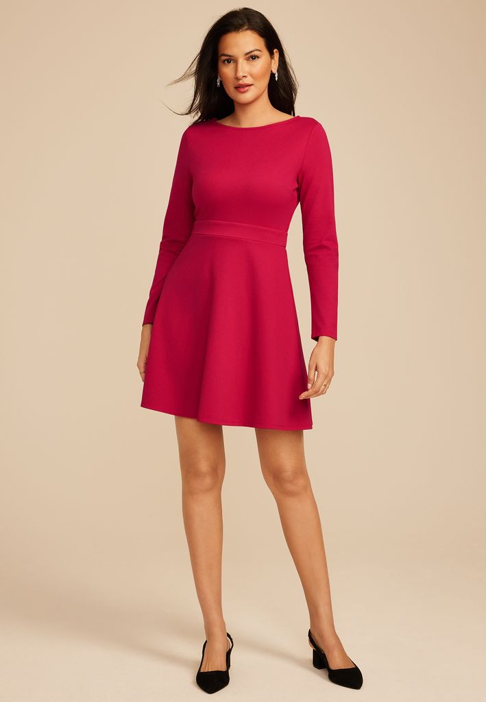 Red Ponte Long Sleeve Mini Dress - Image 3