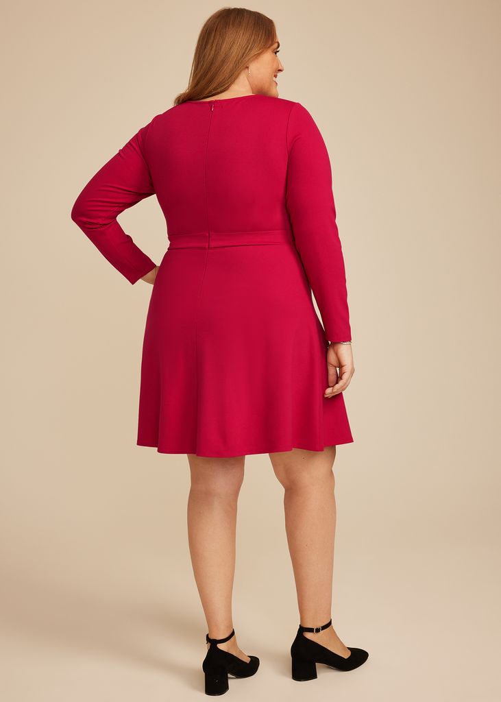 Plus Size Red Ponte Long Sleeve Mini Dress - Image 2