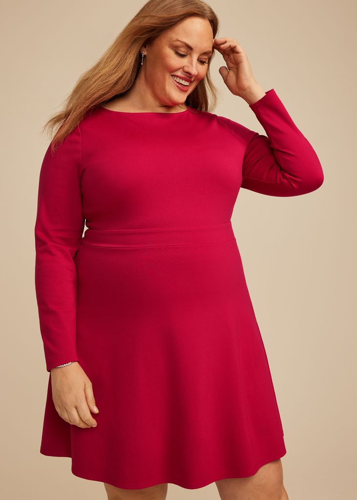 Plus Size Red Ponte Long Sleeve Mini Dress - Image 3