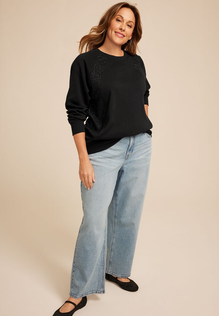 Plus Size Studio Y Black Shimmer Tunic Sweatshirt - Image 3