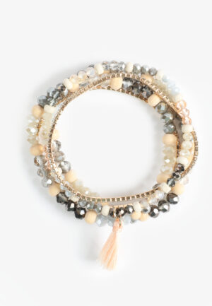 5 Pack Neutral Beaded Stretch Bracelet Set
