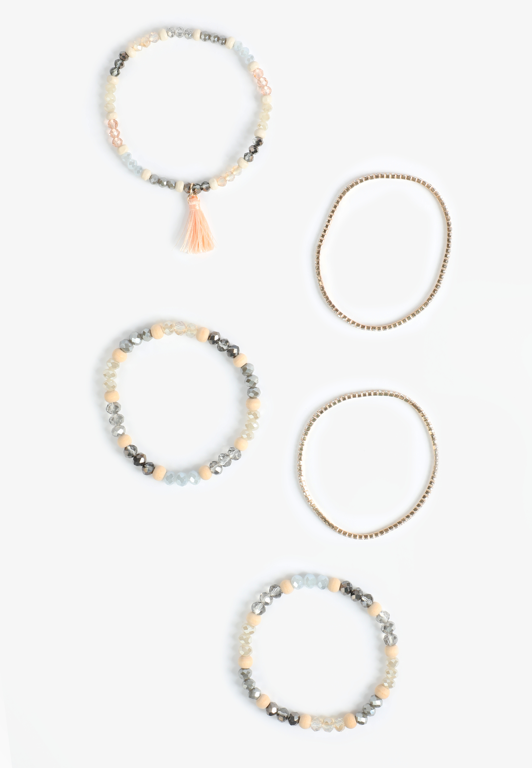5 Pack Neutral Beaded Stretch Bracelet Set - Image 2