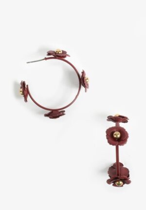Burgundy Mini Floral Hoop Earrings