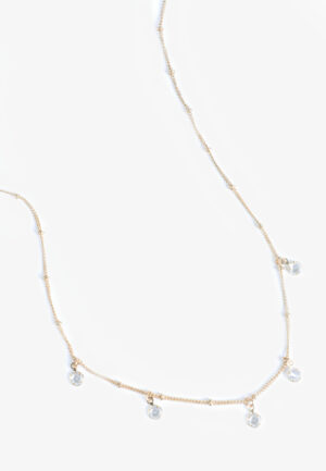Gold Clear Gemstone Drops Necklace