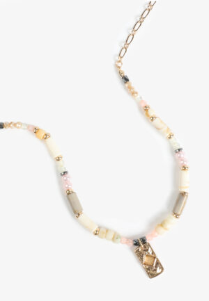 Multicolor Beaded Rectangular Pendant Necklace
