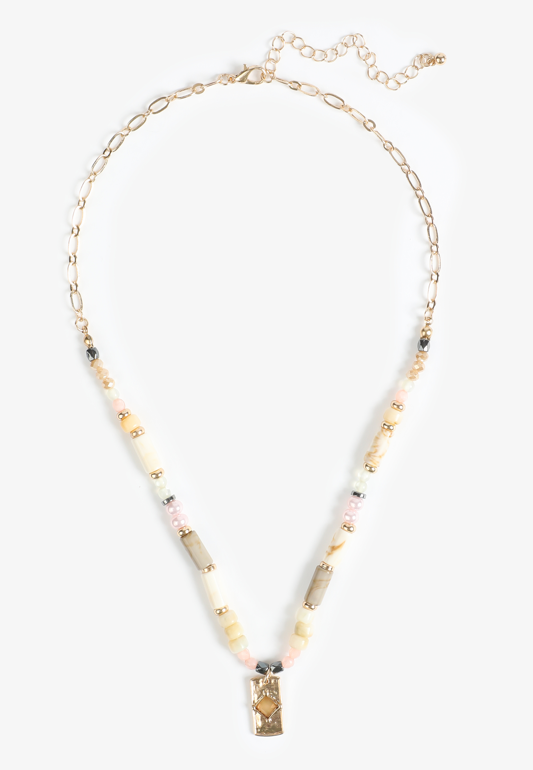 Multicolor Beaded Rectangular Pendant Necklace - Image 2