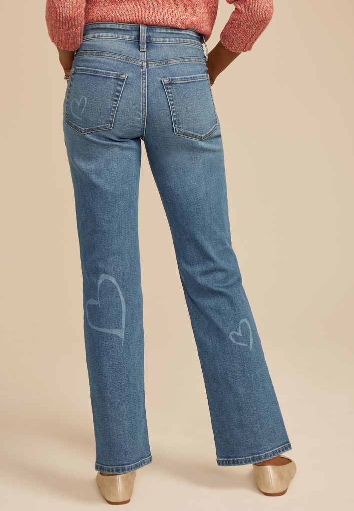 Heart Print High Rise Relaxed Straight Leg Jean - Image 2