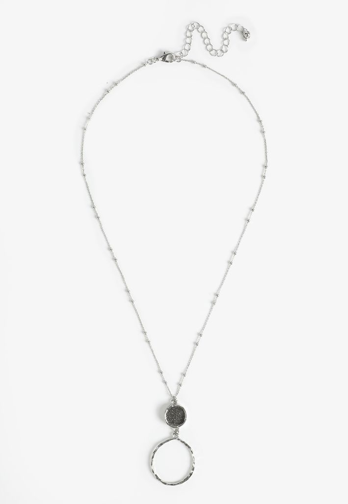 Silver Double Circle Pendant Necklace - Image 2