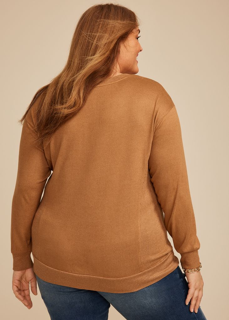 Plus Size 24/7 Hacci Ribbed Side Long Sleeve Tee - Image 2