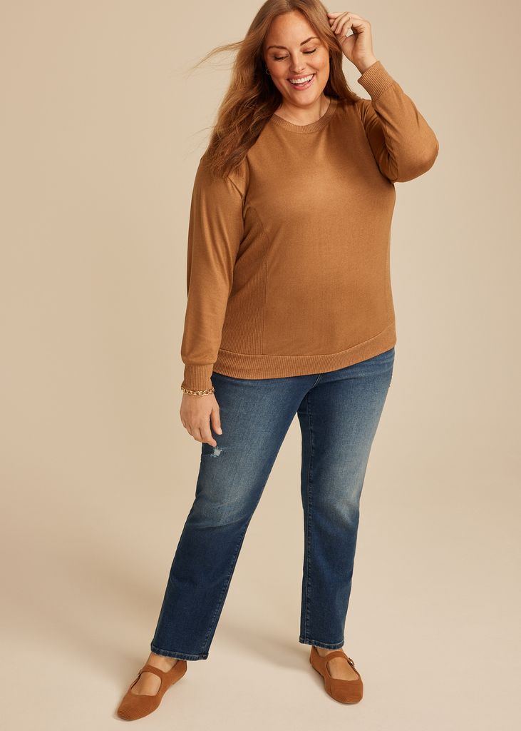 Plus Size 24/7 Hacci Ribbed Side Long Sleeve Tee - Image 3